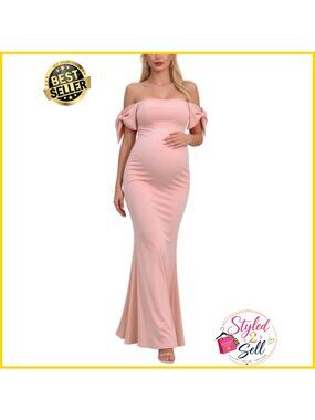 Maternity Off-Shoulder Bow Mermaid Maxi Bodycon Dress Formal Baby Shower